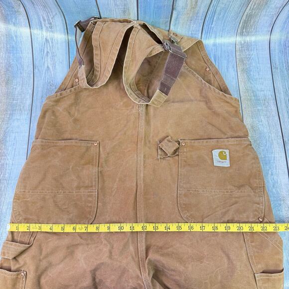 Carhartt Duck Canvas Overalls Vintage Thrashed Double Knee Bibs Made in USA - Picture 7 of 11